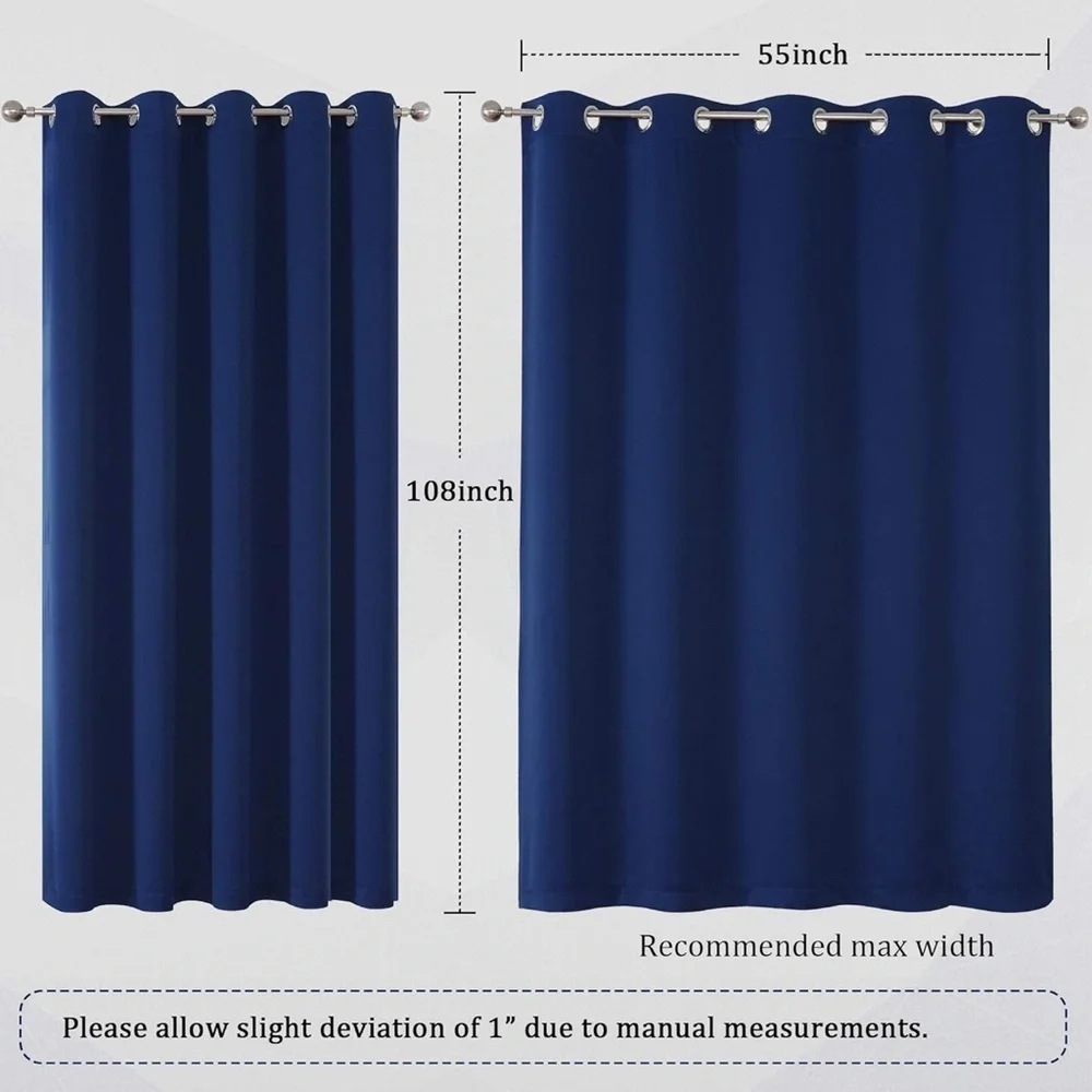 Navy Blue Curtains Thermal Insulated Window Drapes w/ Large Grommets - 2 Panels